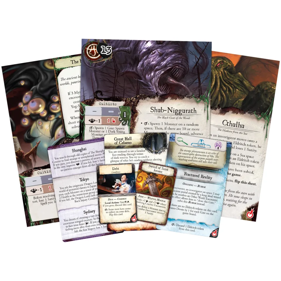Eldritch Horror Investigator materials.