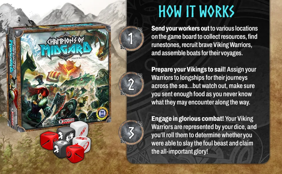 Champions of Midgard set up for play on a table.