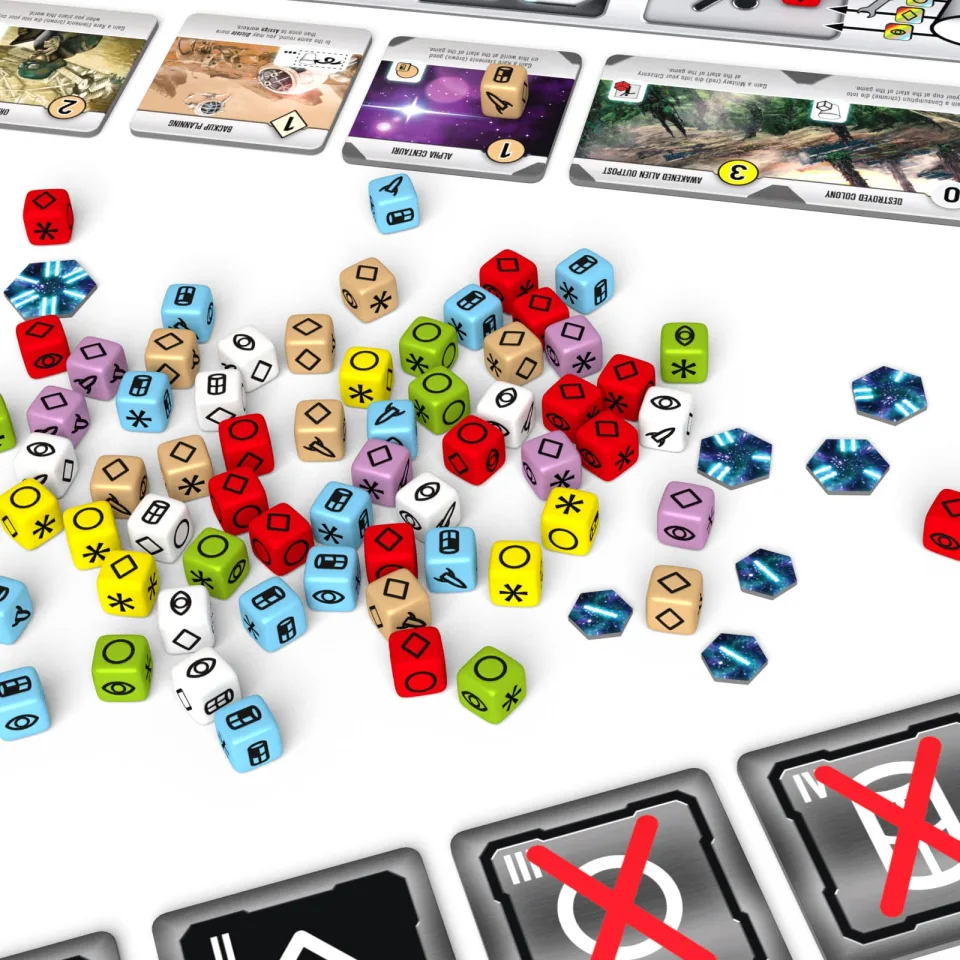 Roll for the Galaxy custom dice close-up.