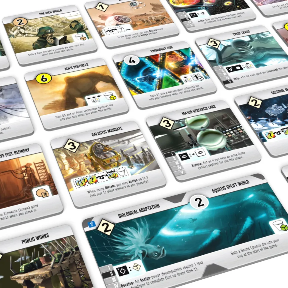 Roll for the Galaxy dice, tiles, and tokens.