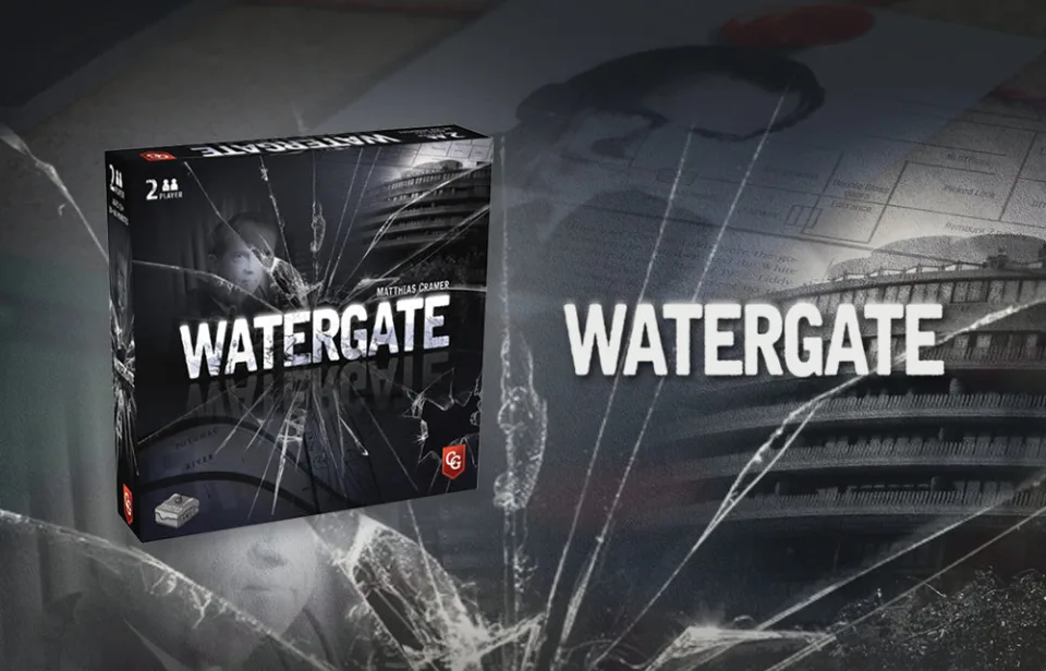 Watergate two-player card game retail box.