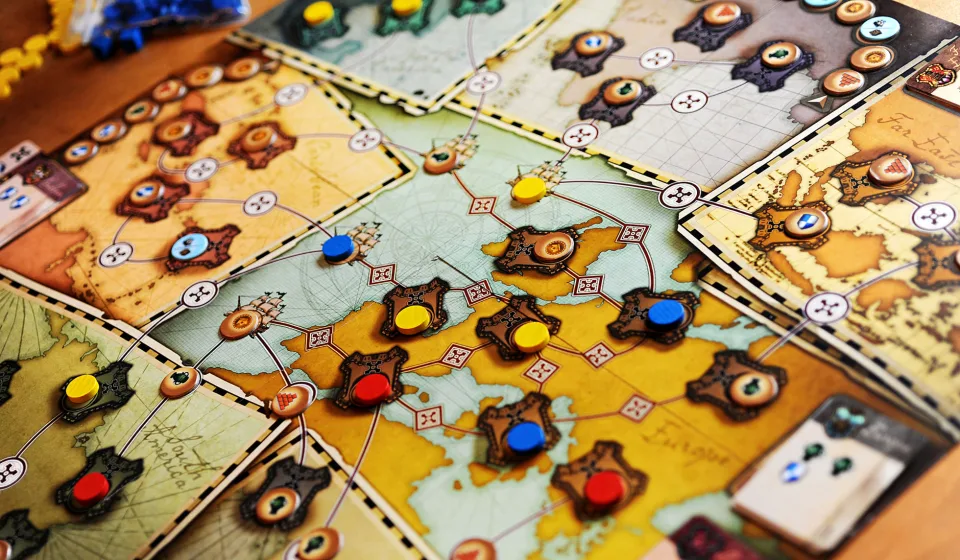Endeavor: Age of Sail board game arranged on a table.