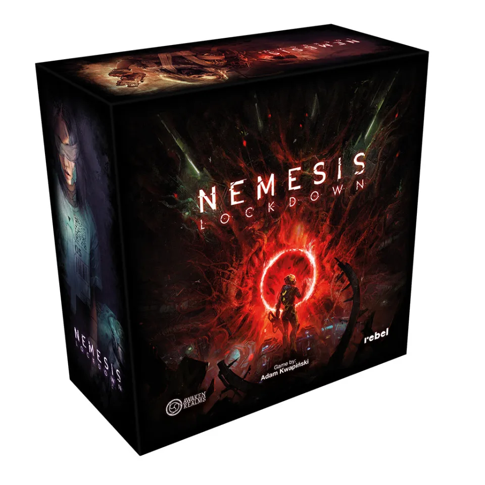 Nemesis: Lockdown science-fiction horror board game retail box.