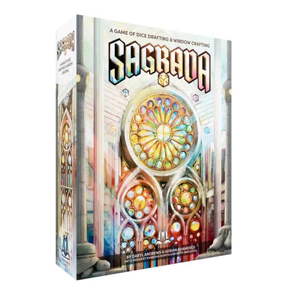 Sagrada dice-drafting board game retail box.