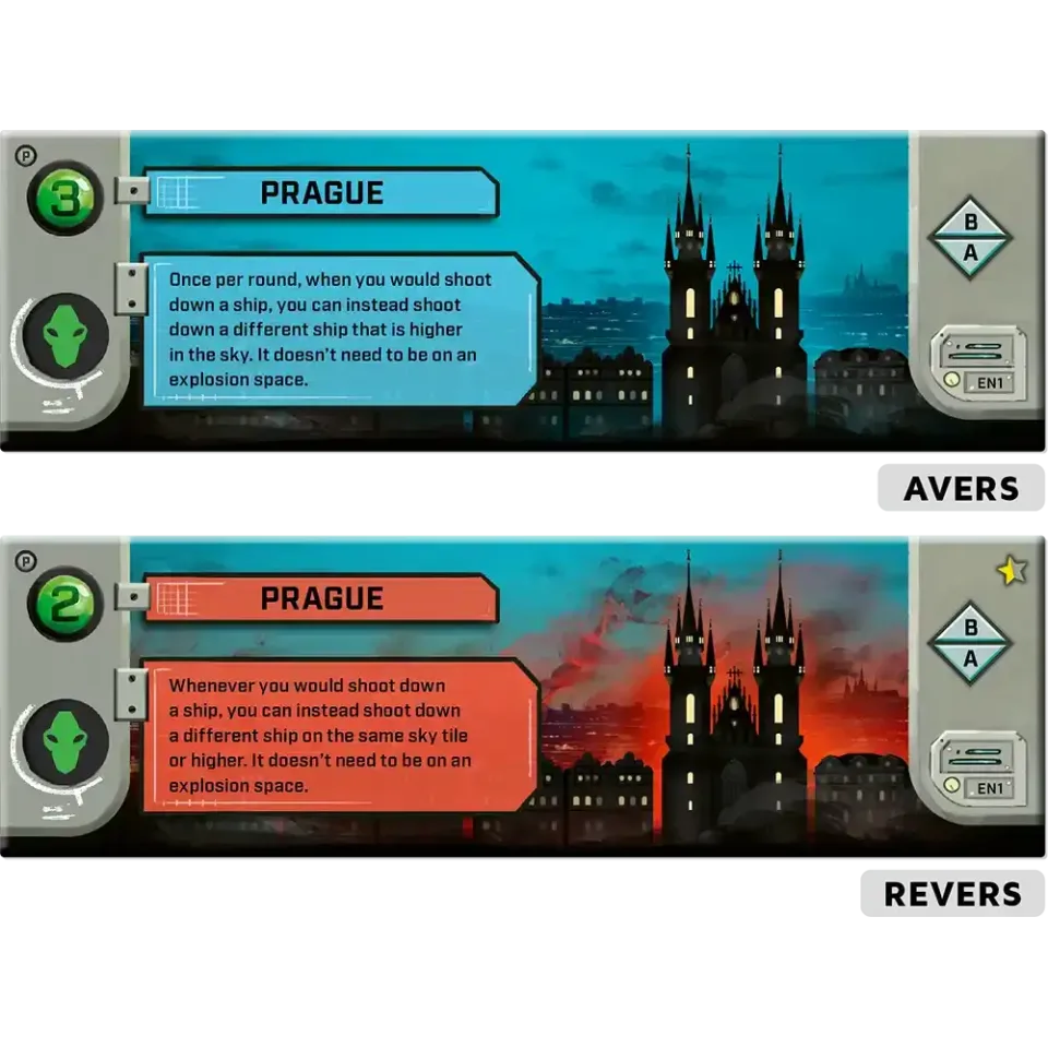 Under Falling Skies dice and board game components.