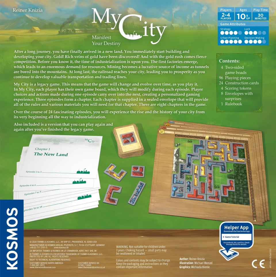 Back of My City legacy board game box.