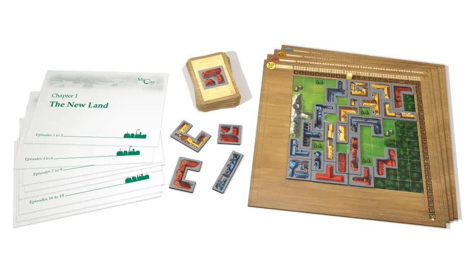 My City board game core boards, tiles, and components.