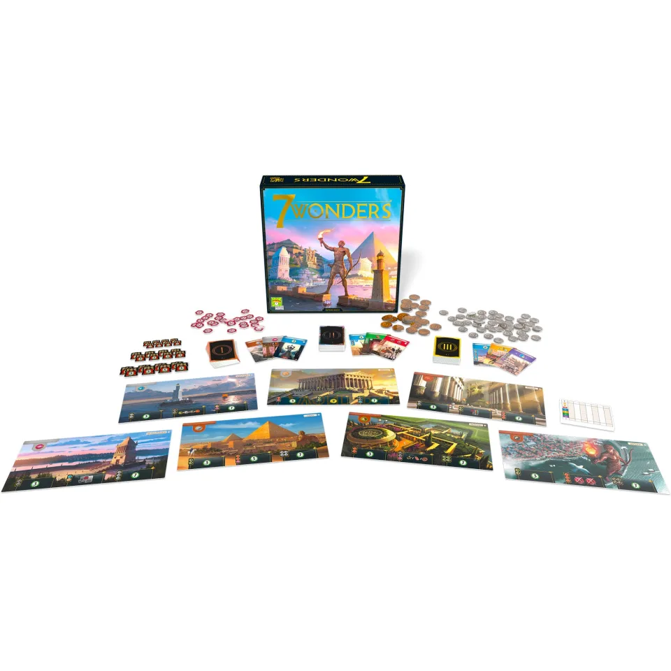 7 Wonders second edition table setup for multiple players.
