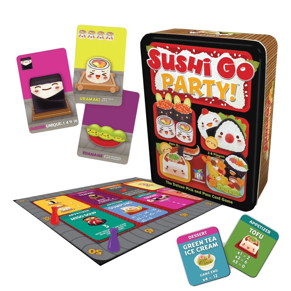 Sushi Go Party deluxe card game retail box.