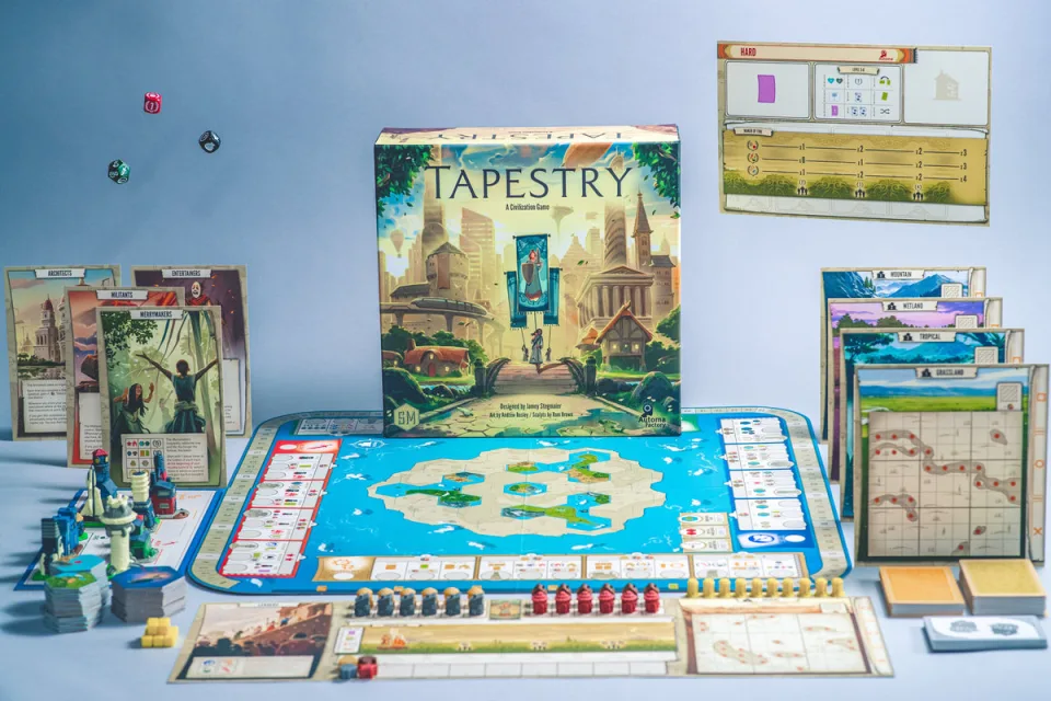 Tapestry game components and miniatures