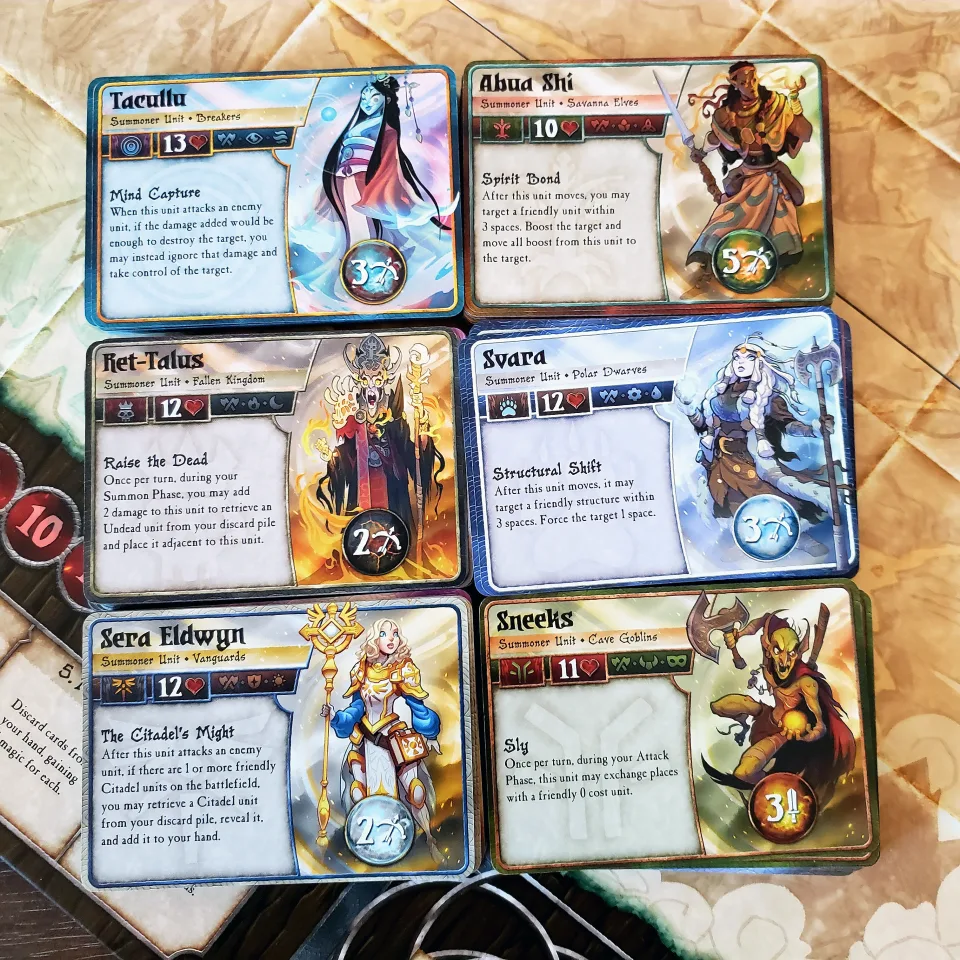 Summoner Wars Second Edition summoner cards and materials