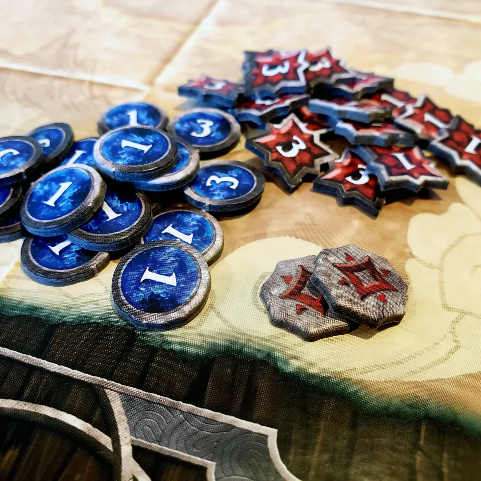 Summoner Wars Second Edition Master Set tokens and dice