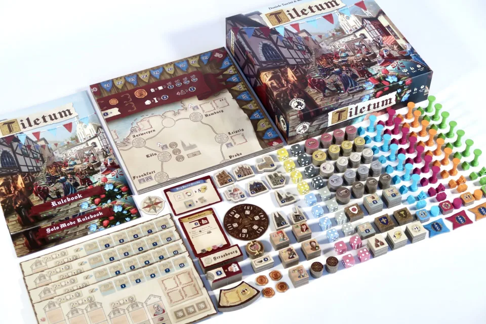 Tiletum base-game components arranged together