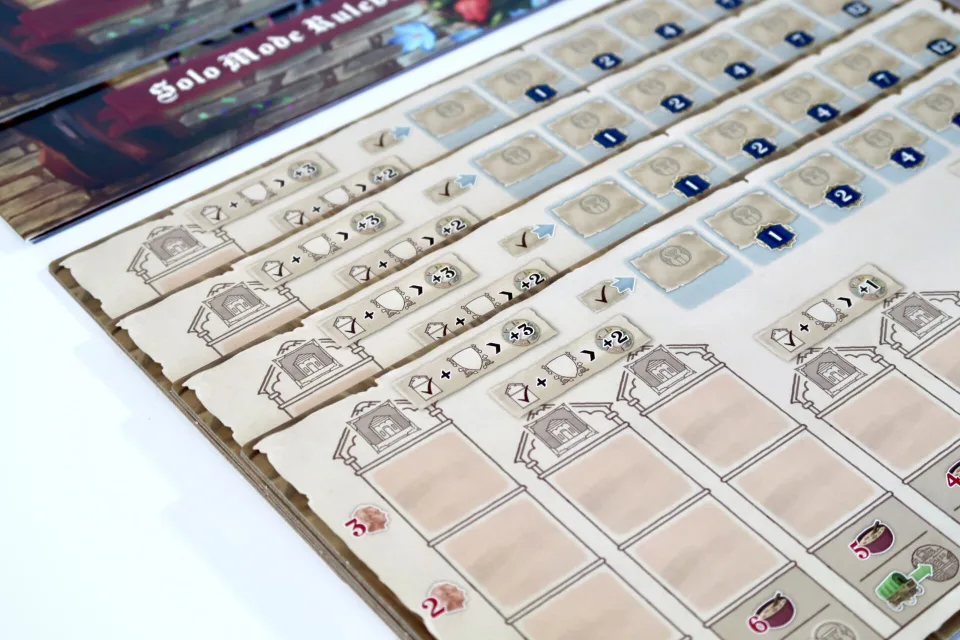 Tiletum player board with development tracks