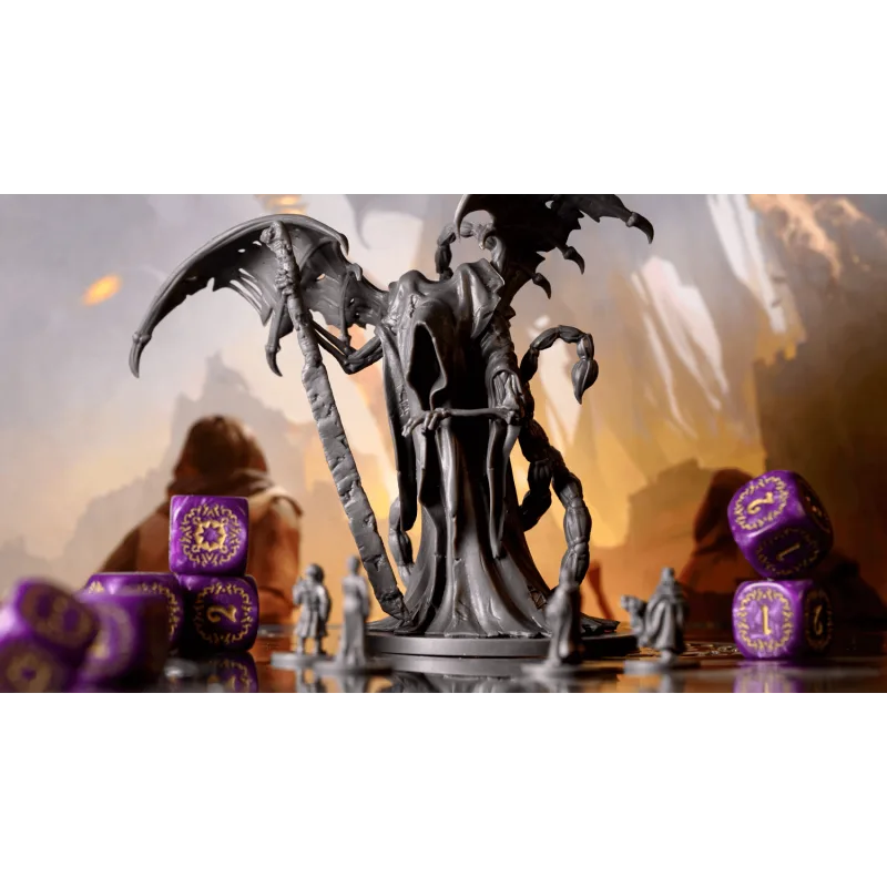 Destinies miniature with purple dice
